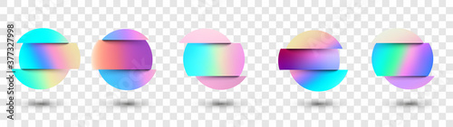 Set of deformed gradient circles in glitch style. photo