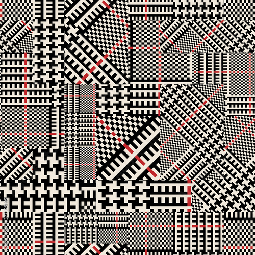 Glen plaid tartan fabric patchwork vector seamless pattern