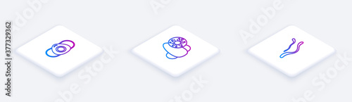 Set Isometric line Medical protective mask, Runny nose and virus and Ebola disease. White square button. Vector.