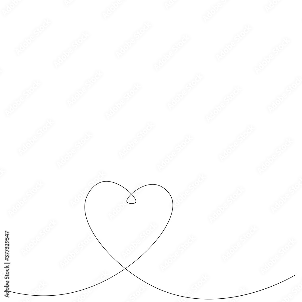 Heart love background one line drawing, vector illustration