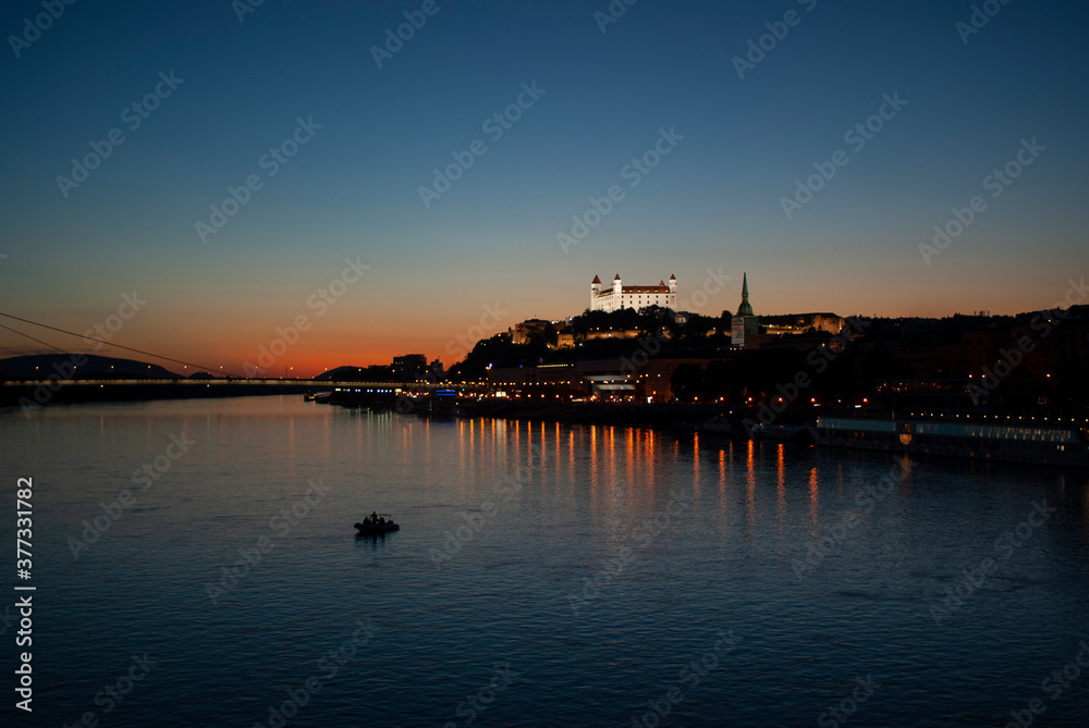 Bratislava city, capital of Slovakia, in the evening after the sunset