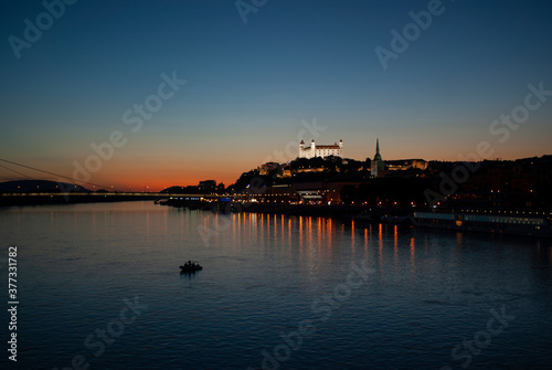 Bratislava city, capital of Slovakia, in the evening after the sunset