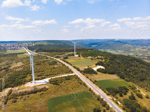 wind power generators at road