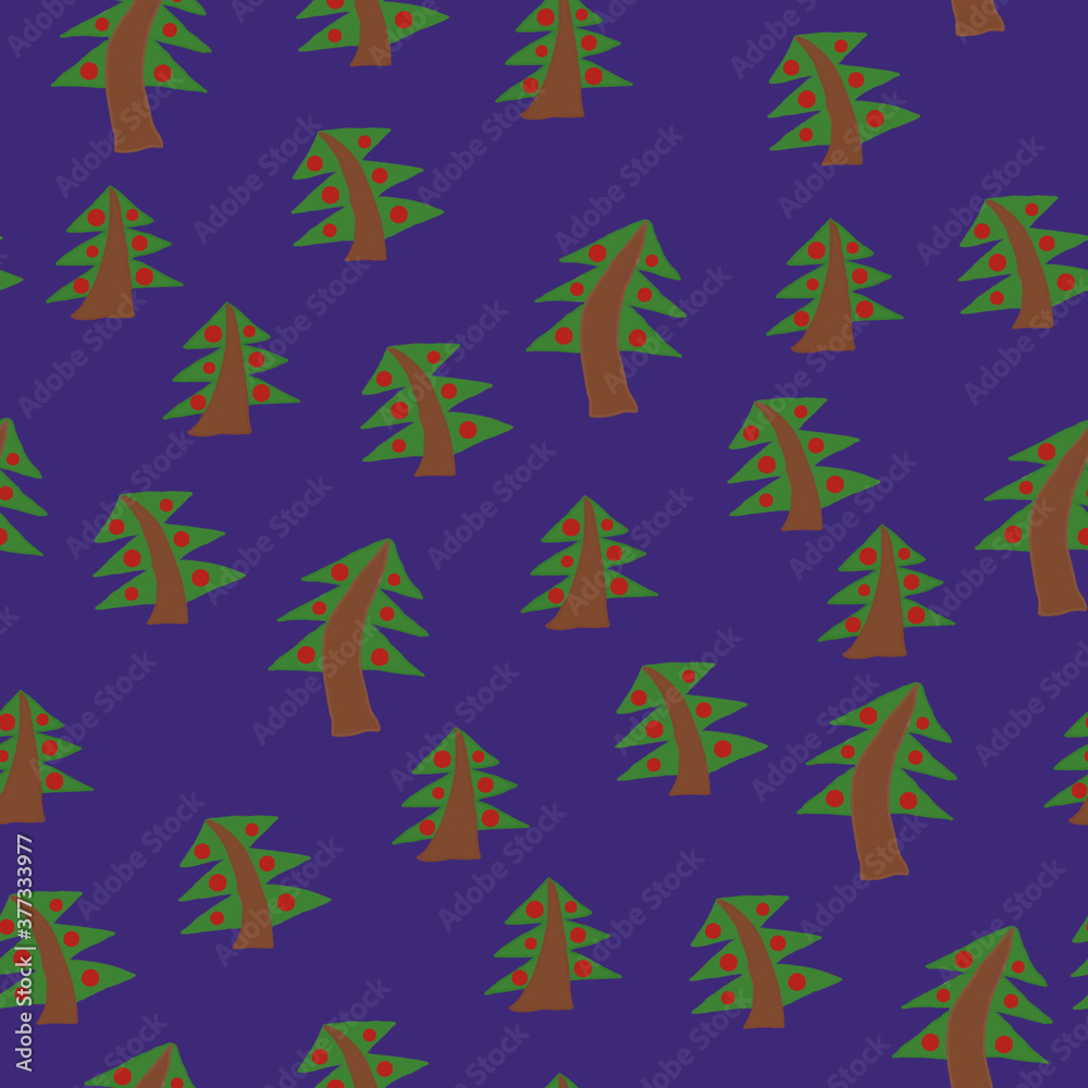 New Year seamless pattern with decorated Christmas trees on a purple background New Year seamless pattern with decorated Christmas trees on a purple background
