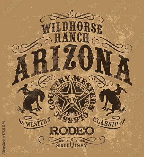Arizona wild horse western rodeo vintage vector artwork for boy man t shirt