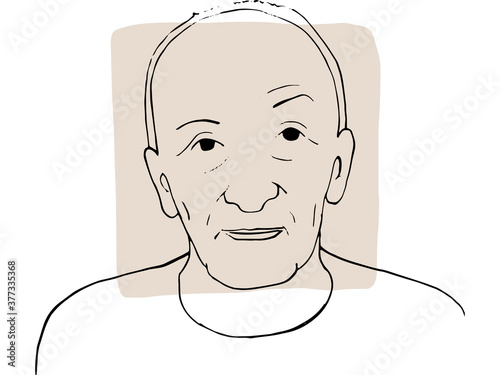 Hand-draw outline portrait of old man with light beige sample color.