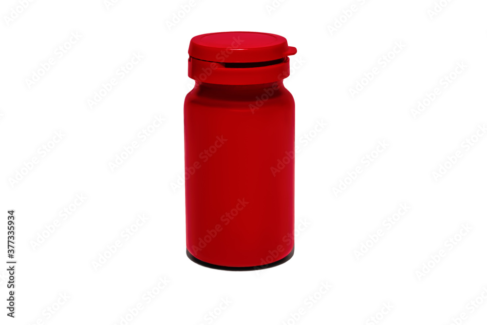 A jar with a lid for medicines in red.