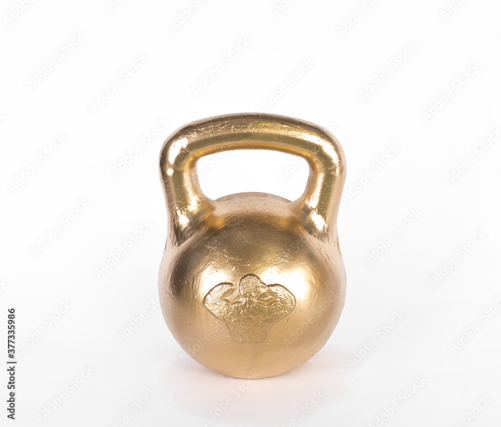 golden sports kettlebell isolated on white background