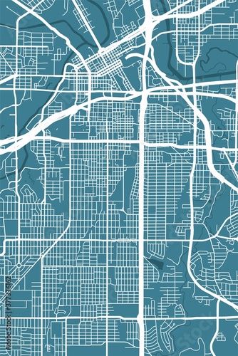 Detailed map of Fort Worth city, linear print map. Cityscape panorama.