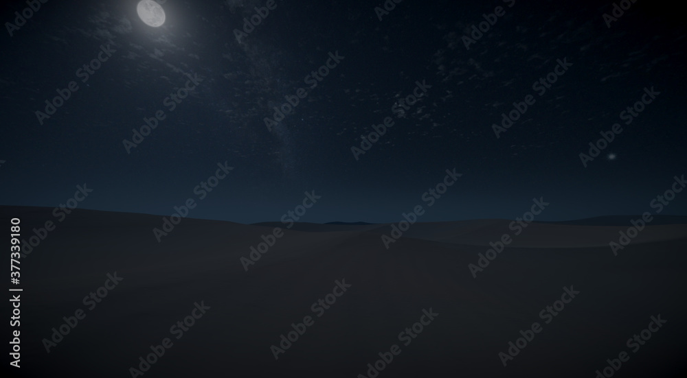 Night in the desert landscape with clouds 3d 