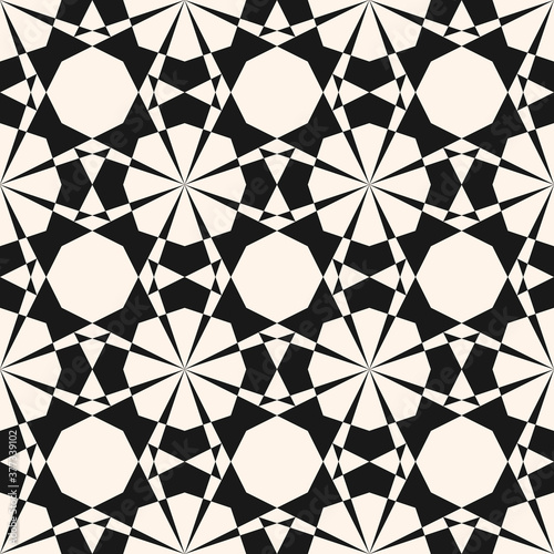 Vector ornamental geometric seamless pattern. Elegant black and white geometrical texture. Simple background with grid, net, octagons, triangles. Repeatable design for decor, fabric, print, textile