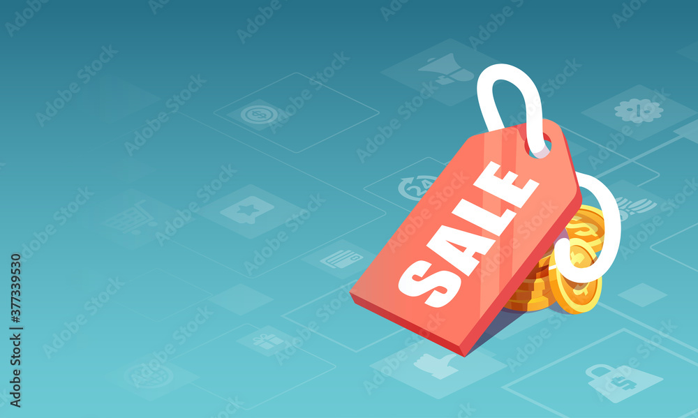 Isometric vector of a sale badge icon. Price cut concept Isometric vector of a sale badge icon. Price cut concept