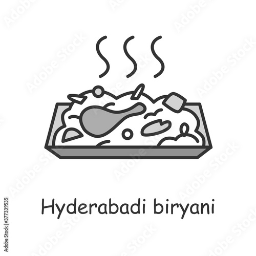 Hyderabadi biryani line icon. India Telangana cuisine. Basmati rice with meat and spices. Traditional delicious Indian dish. Asian food. Isolated vector illustration. Editable stroke 