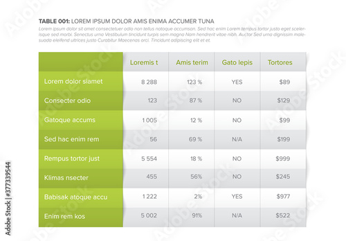 Simple accordion stylized data table layout template photo