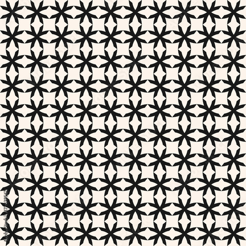 Vector geometric seamless pattern with crosses, grid, lattice, net, ornamental mesh. Monochrome geometrical ornament. Simple black and white background texture. Repeat design for wallpaper, fabric