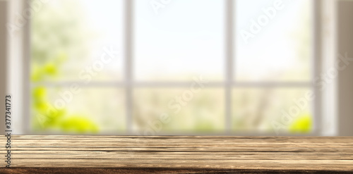 Desk  of free space and window background 