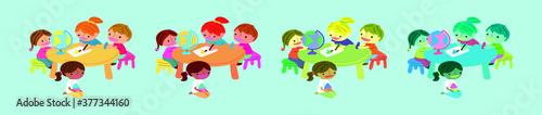 set of children's creative activity cartoon design template with various models. vector illustration