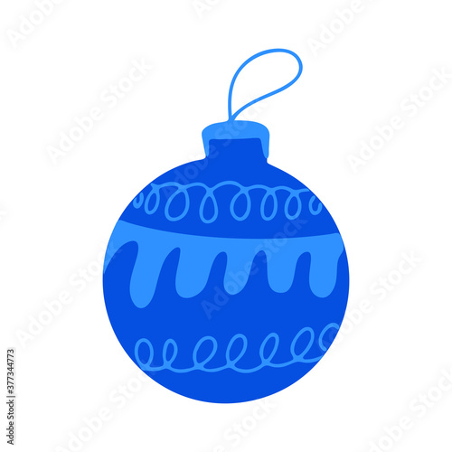 Hand drawn blue Christmas tree ball with doodle elements. Isolated on a white background.