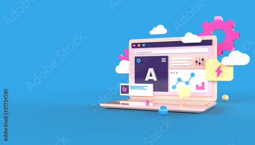 Statistics Data Dashboard on Notebook 3D illustration