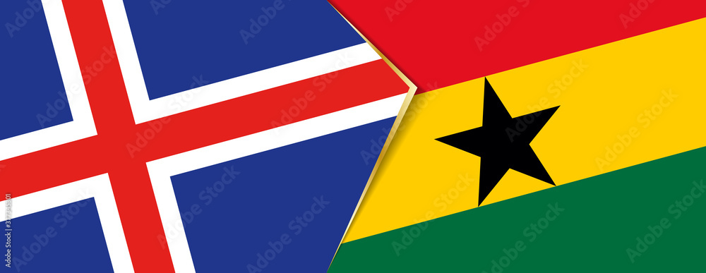 Iceland and Ghana flags, two vector flags.