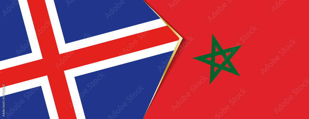 Iceland and Morocco flags, two vector flags.
