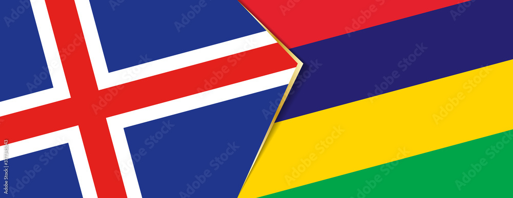 Iceland and Mauritius flags, two vector flags.
