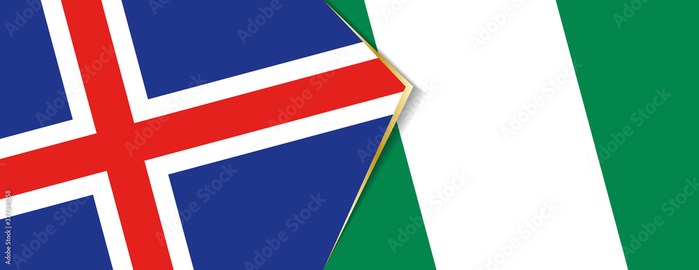 Iceland and Nigeria flags, two vector flags.