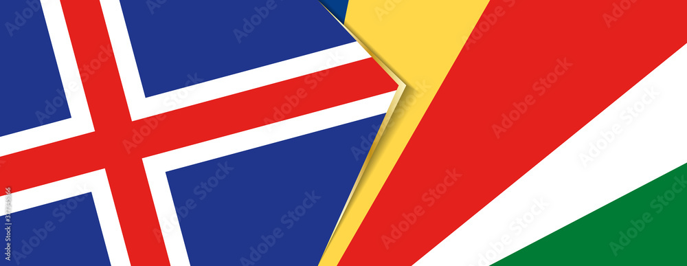 Iceland and Seychelles flags, two vector flags.