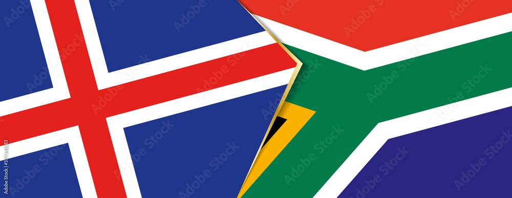 Iceland and South Africa flags, two vector flags.