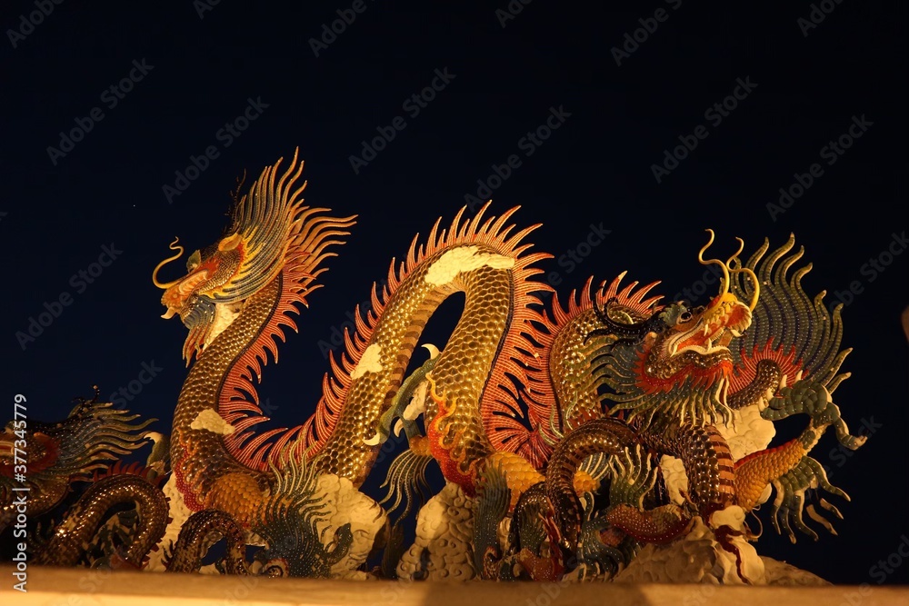 Obraz premium chinese dragon statue at night