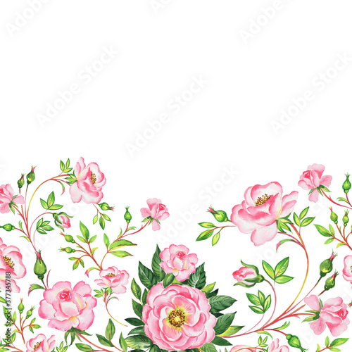  Illustration of a floral background beautiful roses with buds for your congratulations and cards © Irina Chekmareva