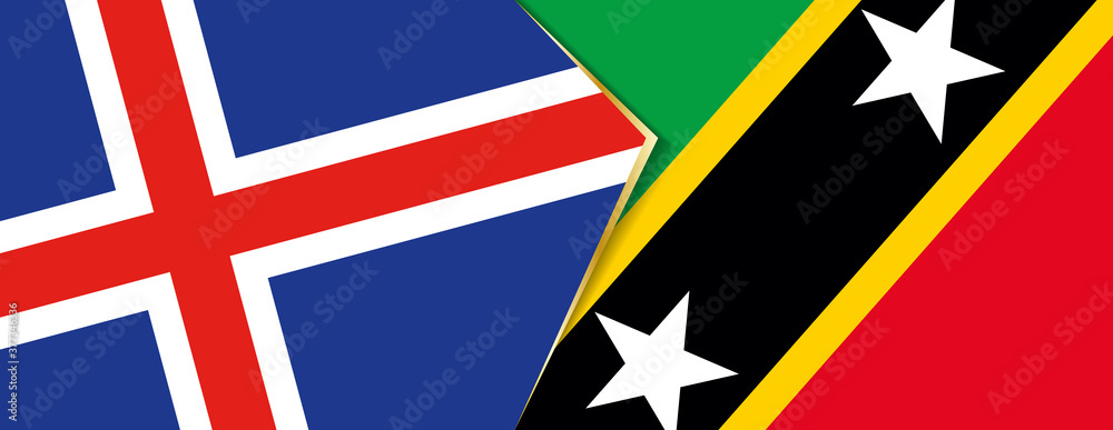 Iceland and Saint Kitts and Nevis flags, two vector flags.