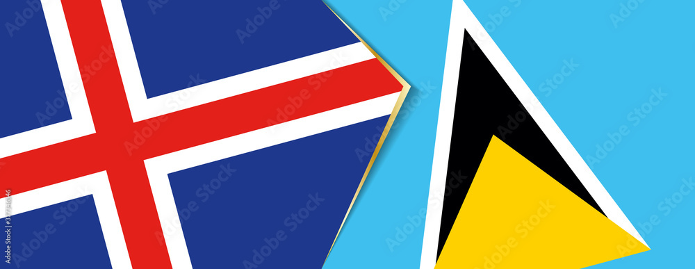 Iceland and Saint Lucia flags, two vector flags.