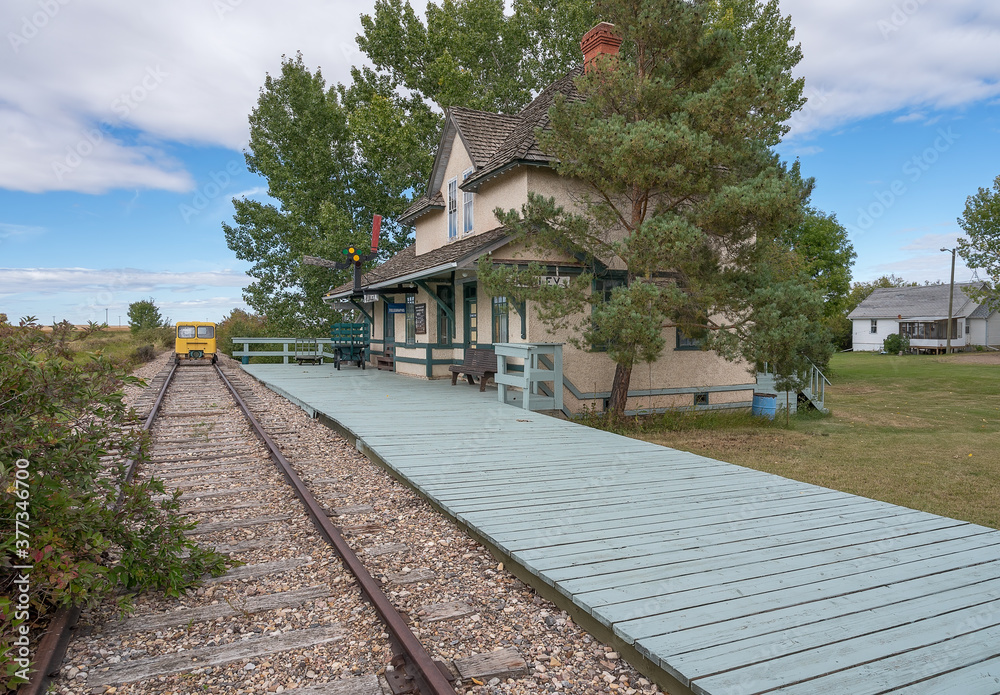 Train station in the town of Rowley, Alberta, Canada