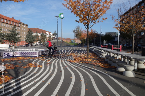 Panoramic View of Superkilen Park in Norrebro district. Designed by the arts group Superflex.