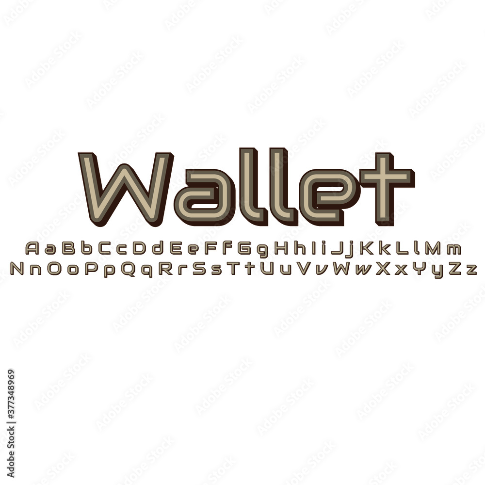 Fototapeta premium Brown Font and alphabet. Text: Wallet. Vector.