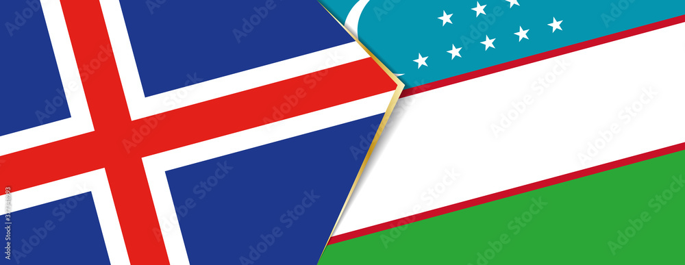 Iceland and Uzbekistan flags, two vector flags.