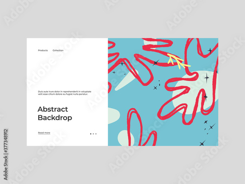 Homepage design with abstract illustration. Colorful lines  spots  dots and paint strokes. Decorative backdrop. Hand drawn texture  elements and shapes. Eps10 vector. 