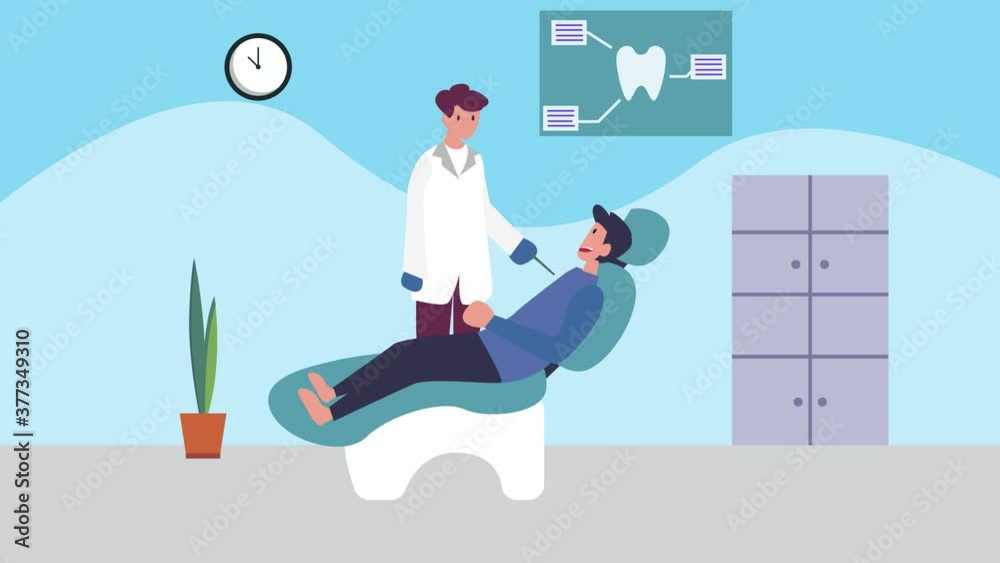 Young man examined his teeth by dentist Young man examined his teeth by dentist
