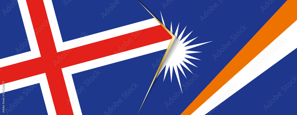 Iceland and Marshall Islands flags, two vector flags.