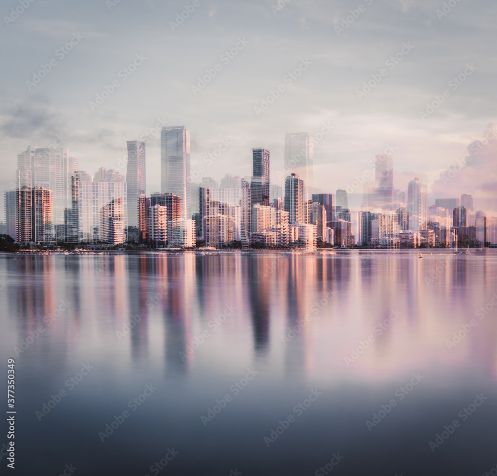 city skyline miami florida building reflections usa 