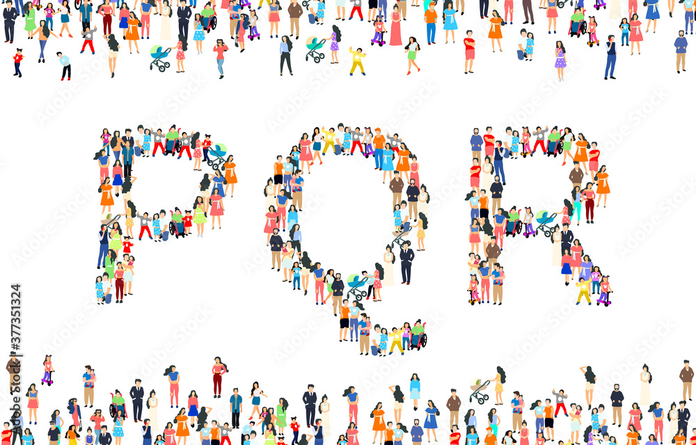 Large group of people in letter P, Q, R sign. People font set. Vector Large group of people in letter P, Q, R sign. People font set. Vector