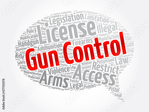 Gun control message bubble word cloud collage, concept background