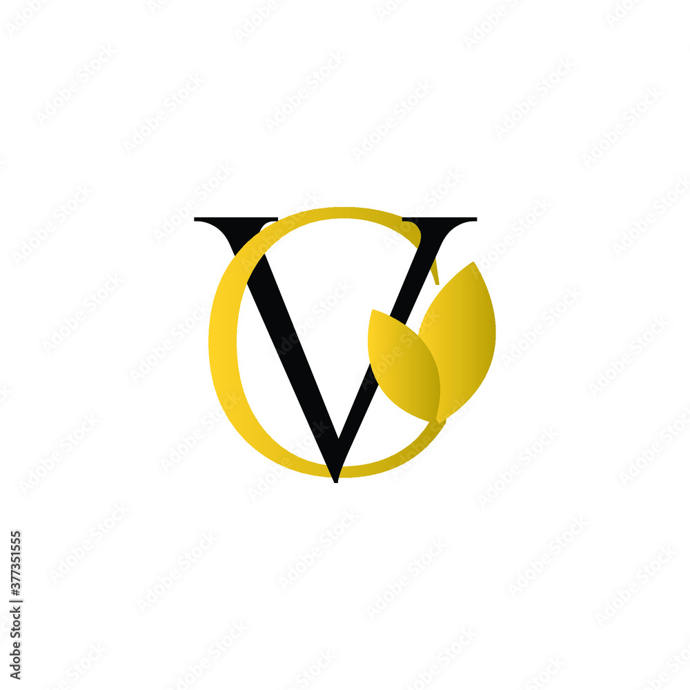 initial-letter-vc-cv-intersected-monogram-logo-in-gold-and-black-color