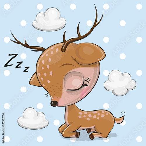 Cartoon Deer is sleeping a on a blue background