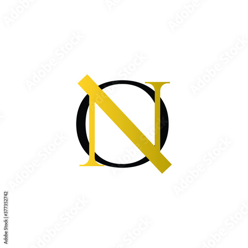 Initial Letter NO ON Intersected Monogram Logo in Gold and black color.