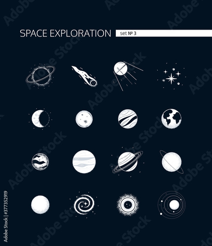Space exploration - modern vector set of white icons