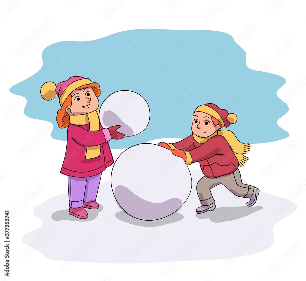 Winter outdoor recreation flat illustration. Wintertime games and