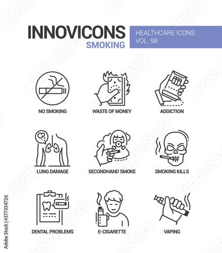 Smoking - vector line design style icons set