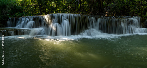 Beautiful deep forest waterfall at Kanchanaburi province  Thailand.